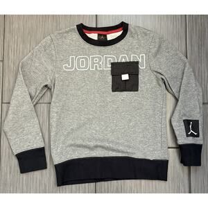 Jordan Boys Pullover Gray Sweatshirt Nike Air Jumpman Double Sided Size Small